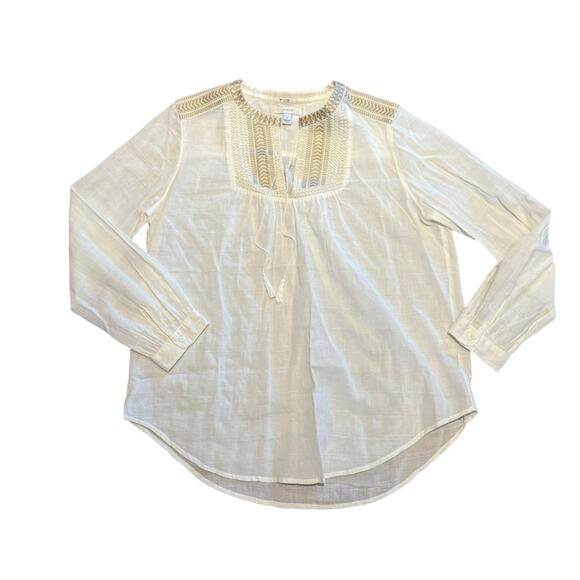 J. Crew women’s size 6 Off-White Long Sleeve Embroidered Boho Style Top - Picture 1 of 6